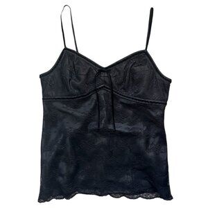 Y2k Whimsigoth Cami Top Lace Velvet Bow Romantic Babydoll Sz XL Fairy Black